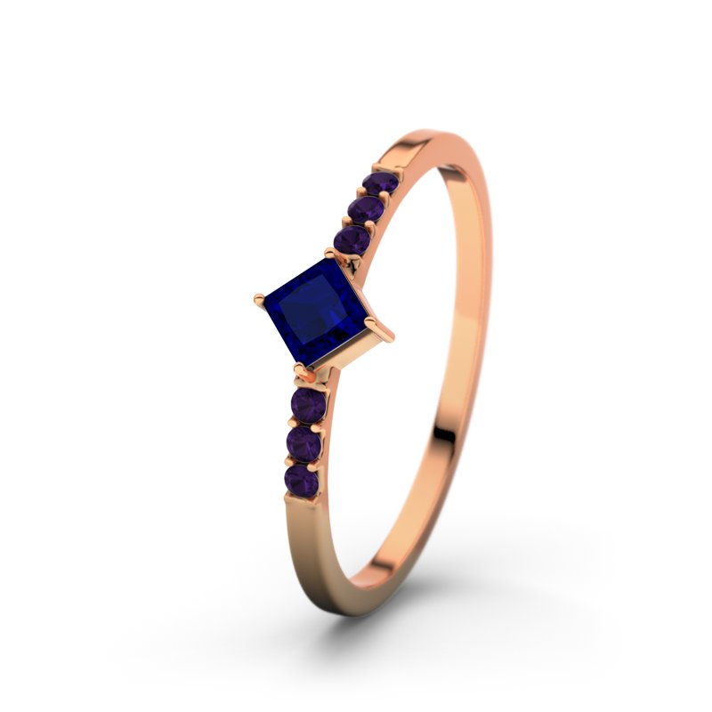 Blauer Saphir Rotgoldring Karlotta, Rotgold 585, von vorn