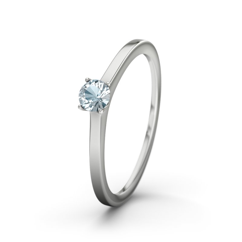 Aquamarin Platinumring Laos, Platinum 950, von vorn
