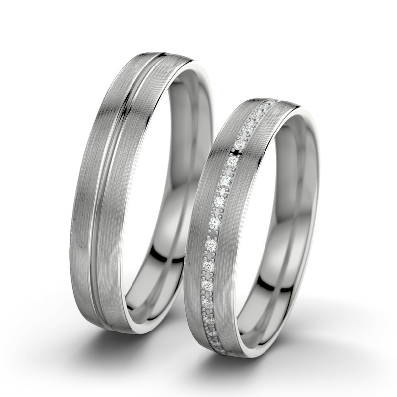 Diamantring Letizia F4, Palladium 585 längsmatt, von vorn