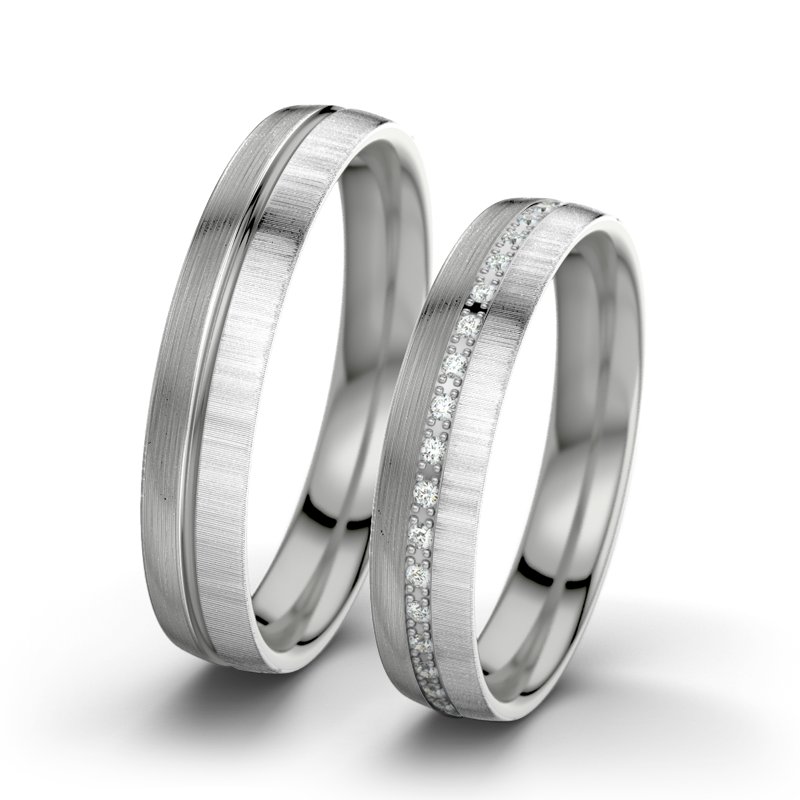 Diamantring Letizia F4, Palladium 585 längsmatt, von vorn