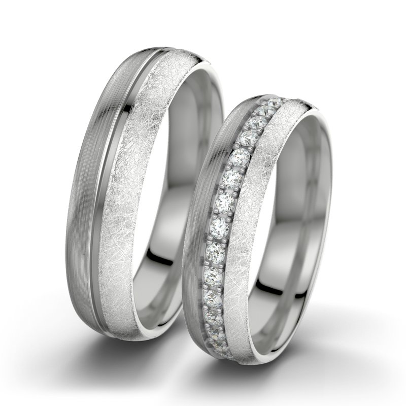 Diamantring Letizia F5, Palladium 585 längsmatt, von vorn