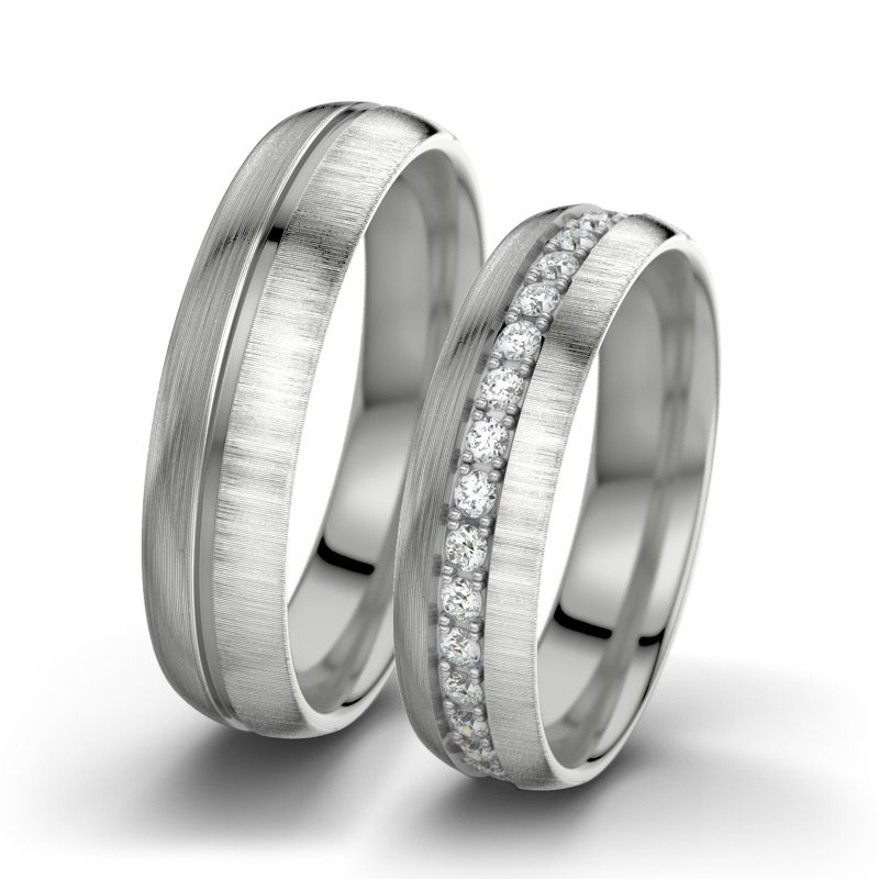 Diamantring Letizia F5, Palladium 585 längsmatt, von vorn