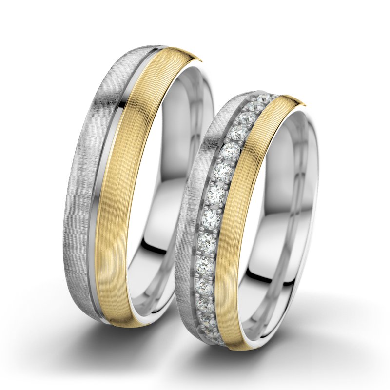 Diamantring Letizia F5, Weißgold 585 quermatt, von vorn