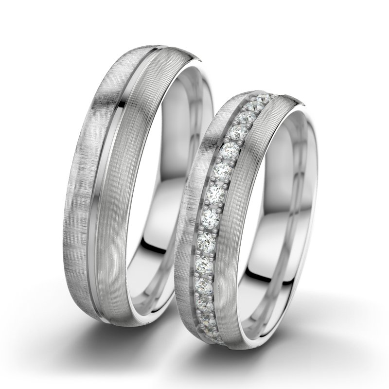 Diamantring Letizia F5, Weißgold 375 quermatt, von vorn