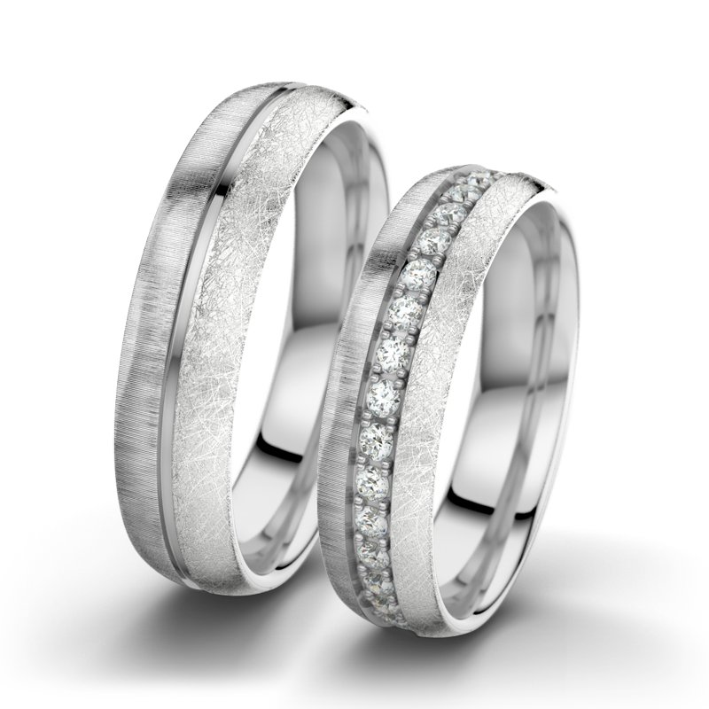 Diamantring Letizia F5, Weißgold 585 quermatt, von vorn