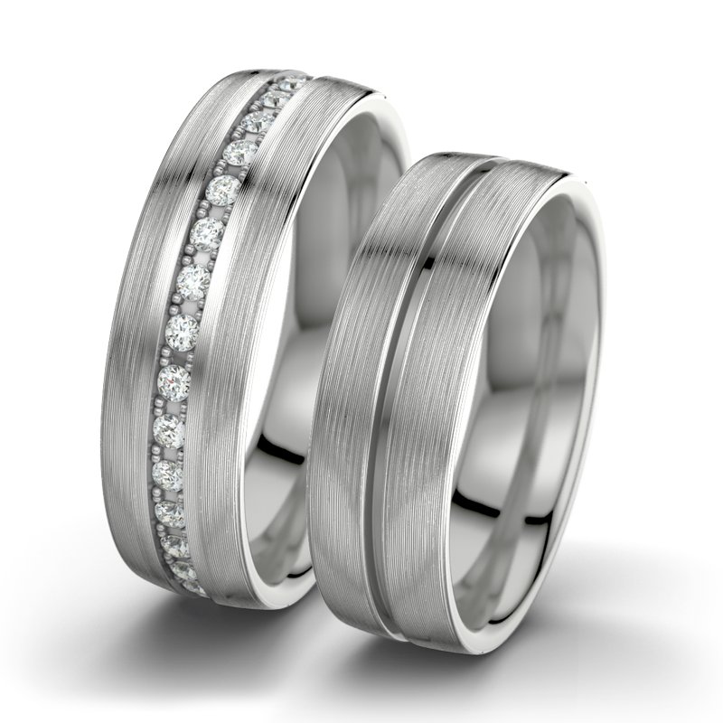 Diamantring Letizia F6, Palladium 585 längsmatt, von vorn