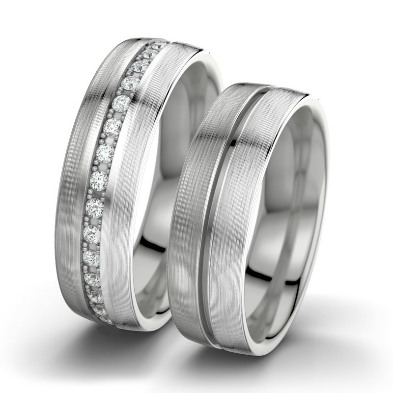 Diamantring Letizia F6, Palladium 585 längsmatt, von vorn