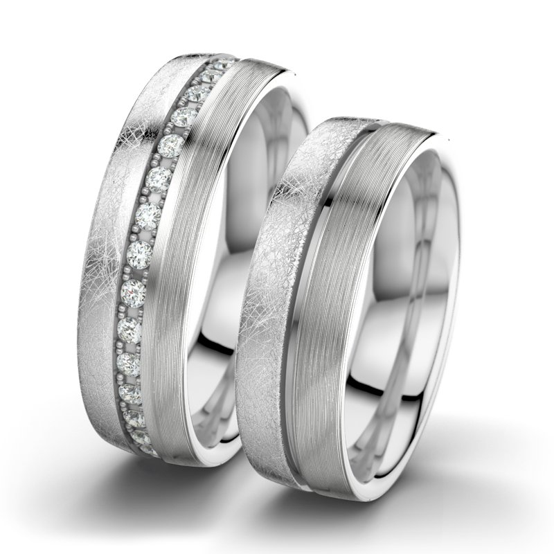 Diamantring Letizia F6, Weißgold 585 eismatt, von vorn