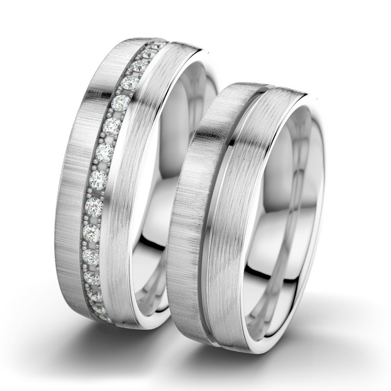 Diamantring Letizia F6, Weißgold 585 quermatt, von vorn