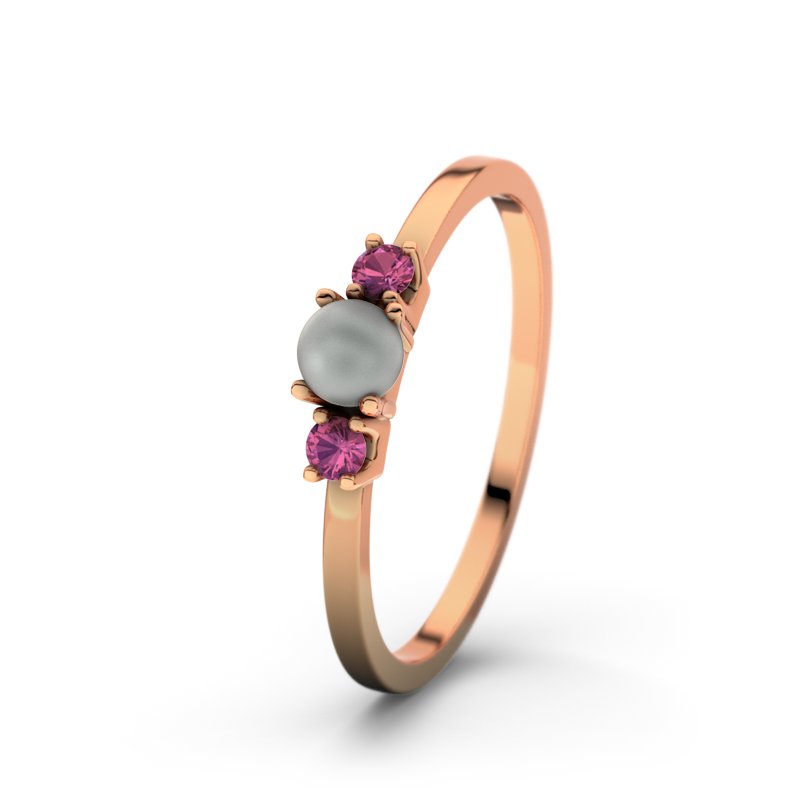 Weiße Süßwasserperlen Rotgoldring Lily Rose, Rotgold 585, von vorn
