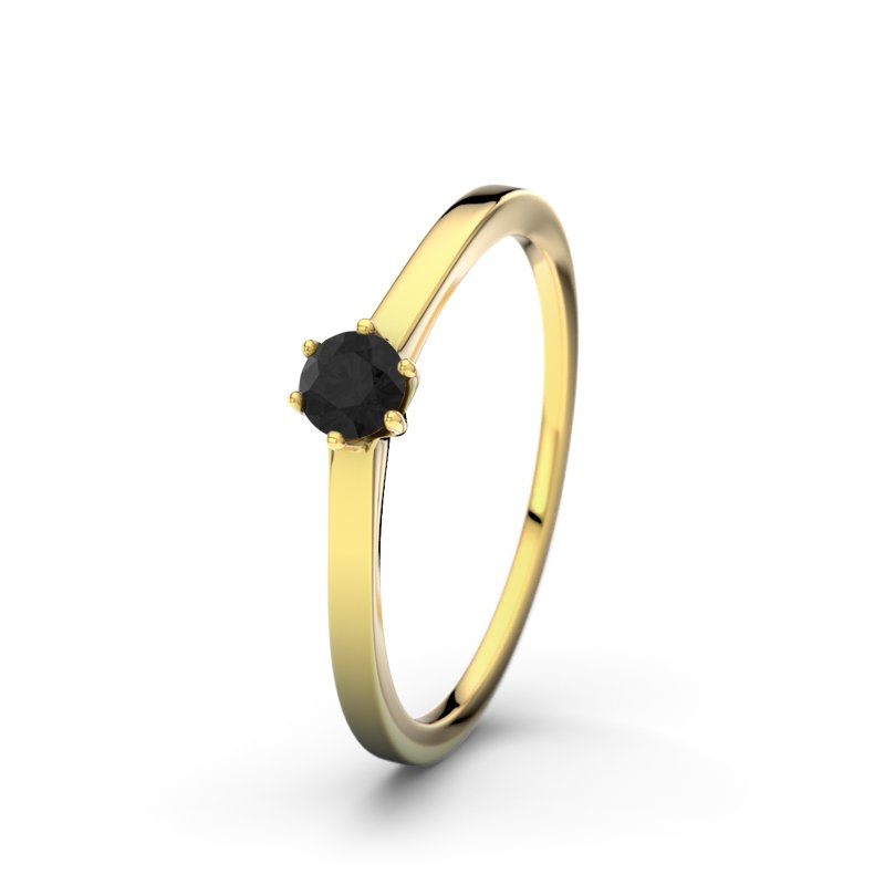 Diamant Schwarz Gelbgoldring Long Beach, Gelbgold 750, von vorn