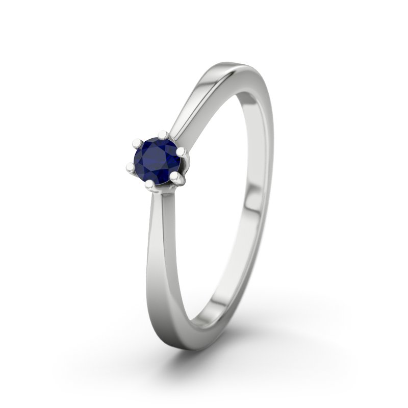 Blauer Saphir Weißgoldring Madagaskar, Weißgold 750, von vorn