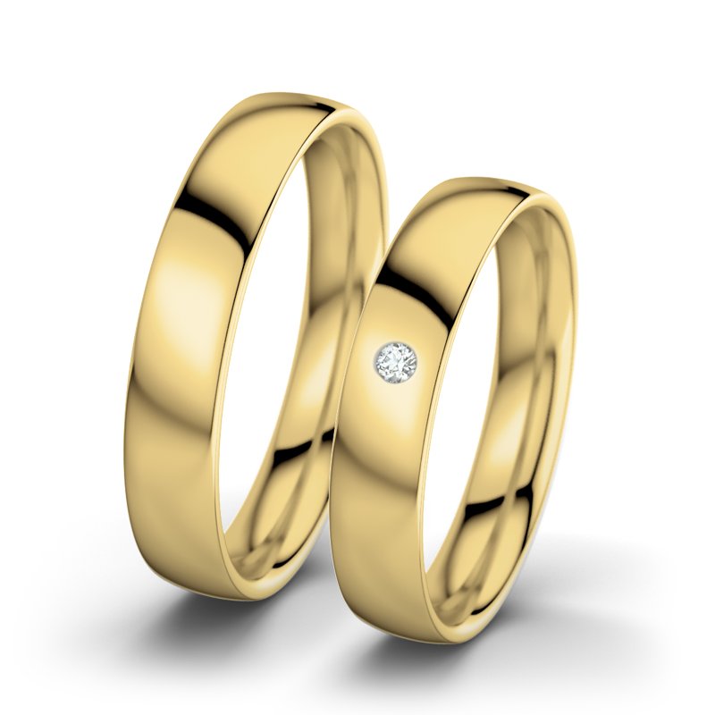 Eheringe MARY UND FREDERIK mit Diamant aus 750 Gelbgold