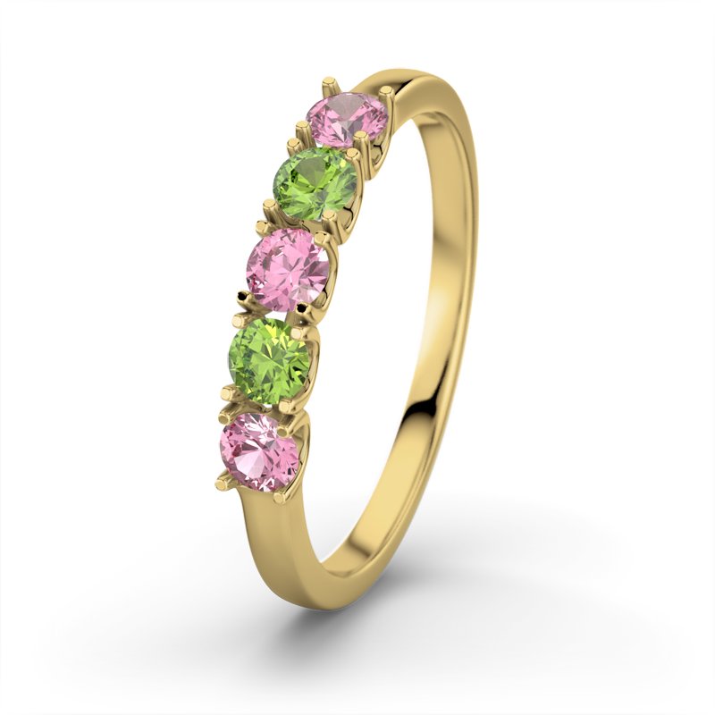 Pinker Turmalin Gelbgoldring Mia, Gelbgold 585, von vorn