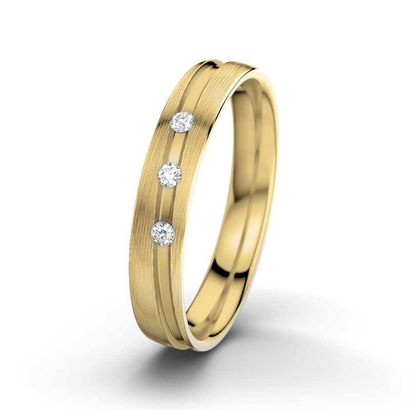 Diamantring Mr Darcy M4, Gelbgold 750 längsmatt, von vorn