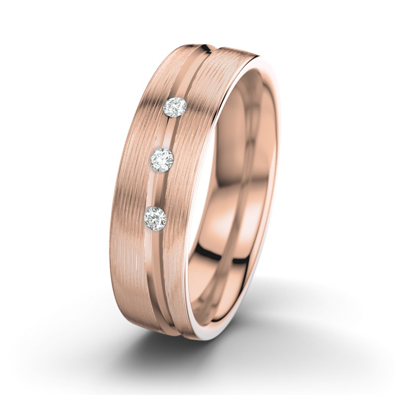 Diamantring Mr Darcy M6, Rotgold 750 längsmatt, von vorn