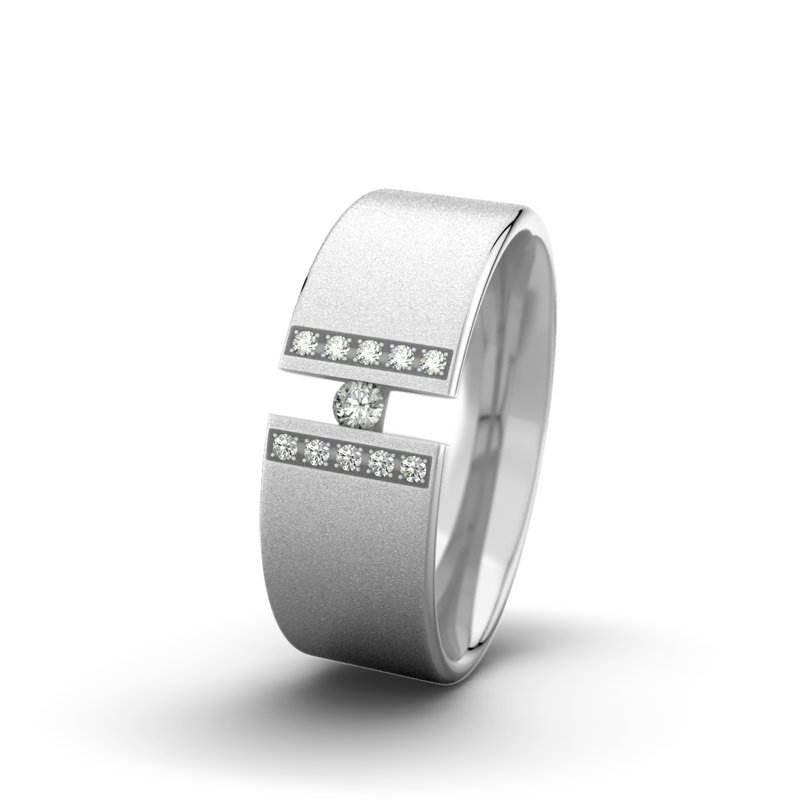 Diamantring Rose F7 P1, Weißgold 375 Sandmattfein, von vorn