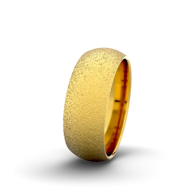 Kein Stein Gelbgold Sandmattgrobring Rose F7 P5, Gelbgold 375 Sandmattgrob, von vorn
