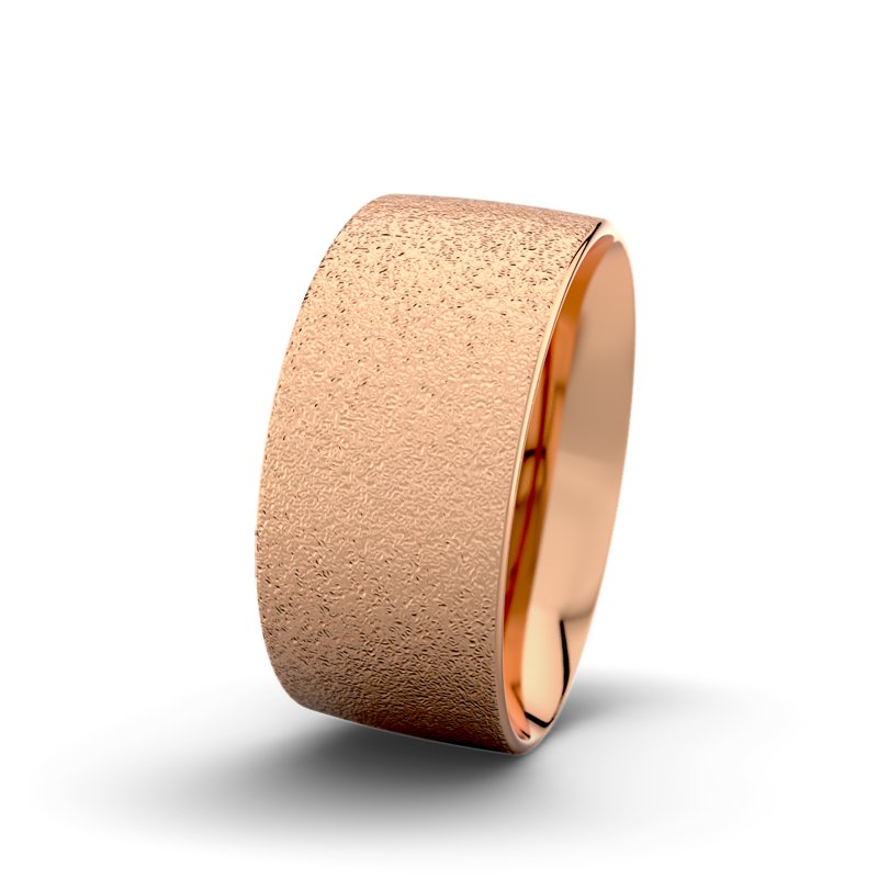 Kein Stein Rotgold Sandmattgrobring Rose F9 P2, Rotgold 375 Sandmattgrob, von vorn