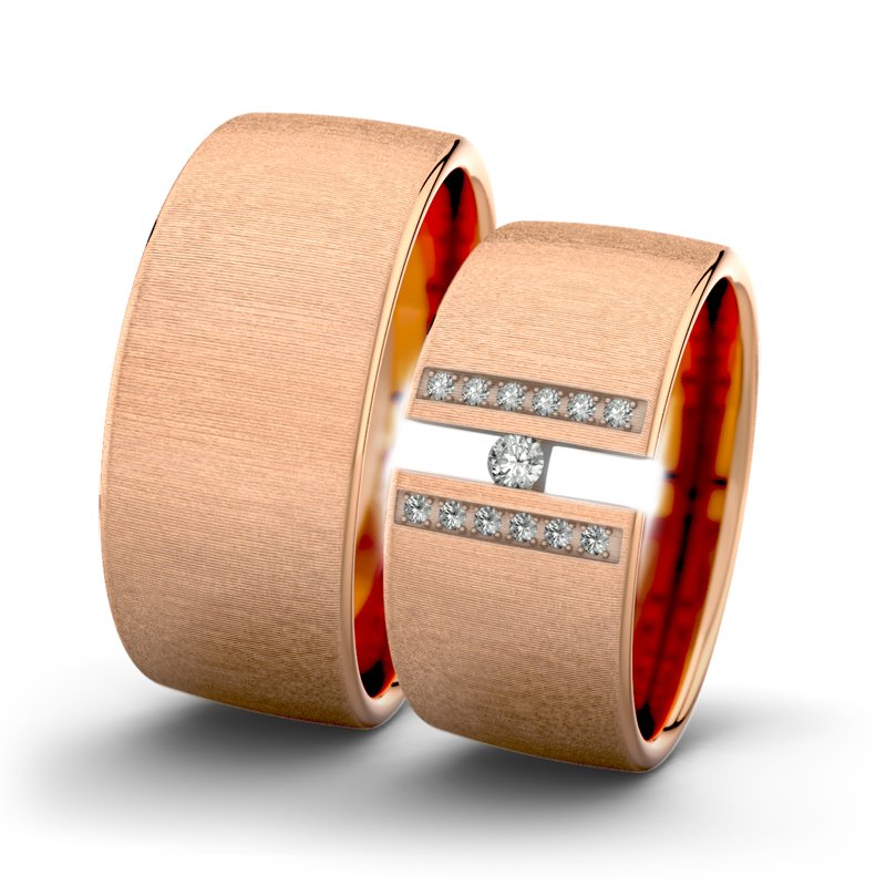 Diamantring Rose F9 P4, Rotgold 750 quermatt, von vorn