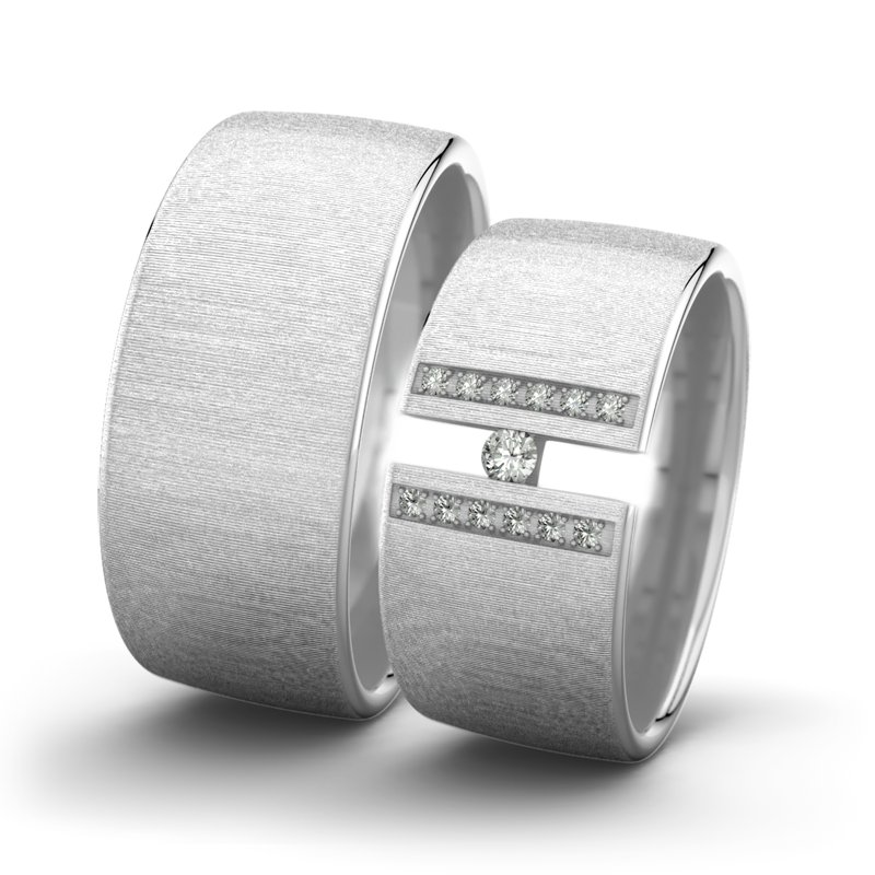 Diamantring Rose F9 P4, Weißgold 585 quermatt, von vorn