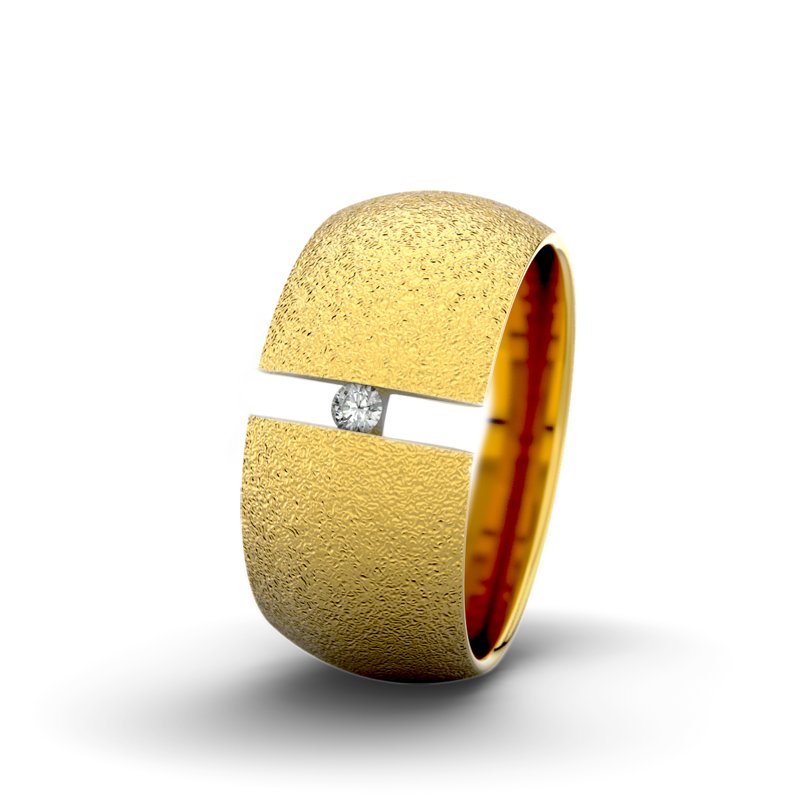 Diamantring Rose F9 P5, Gelbgold 585 Sandmattgrob, von vorn