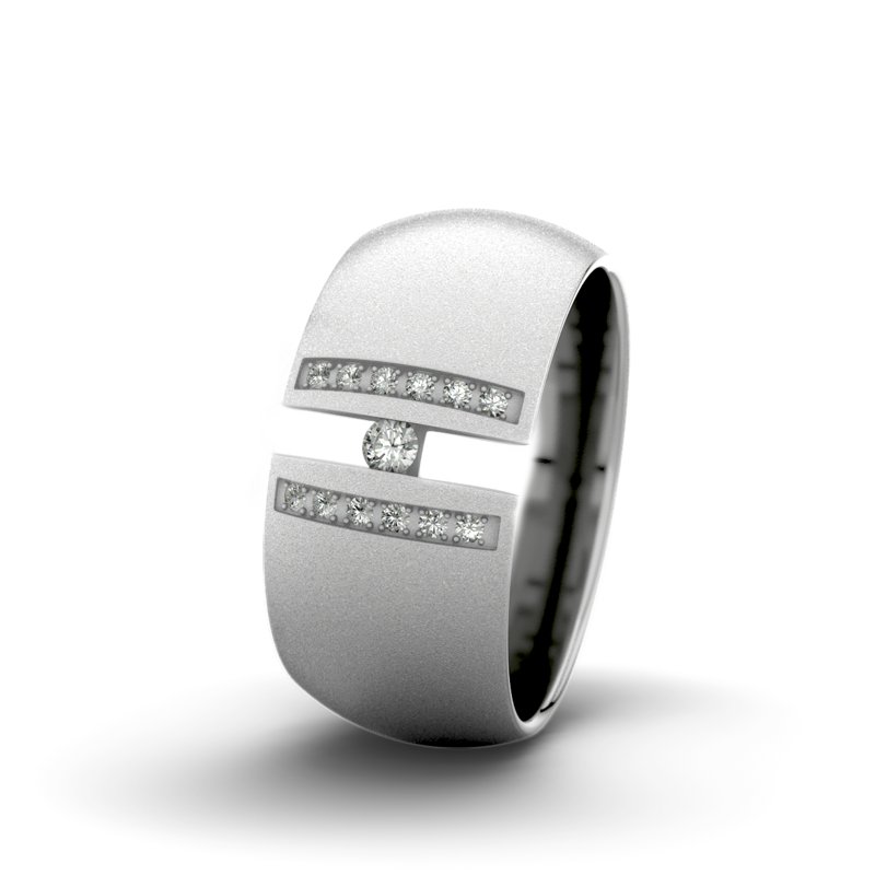 Diamantring Rose F9 P5, Palladium 950 Sandmattfein, von vorn