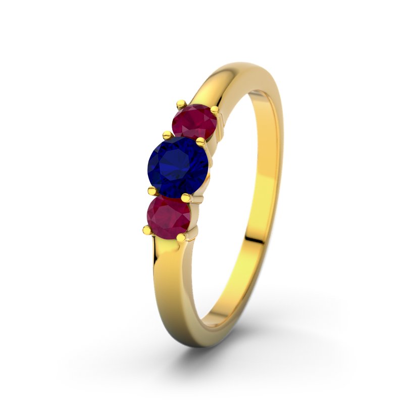 Blauer Saphir Gelbgoldring Rouby, Gelbgold 375, von vorn