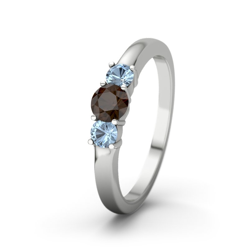 Rauchquarz Weißgoldring Rouby, Weißgold 375, von vorn