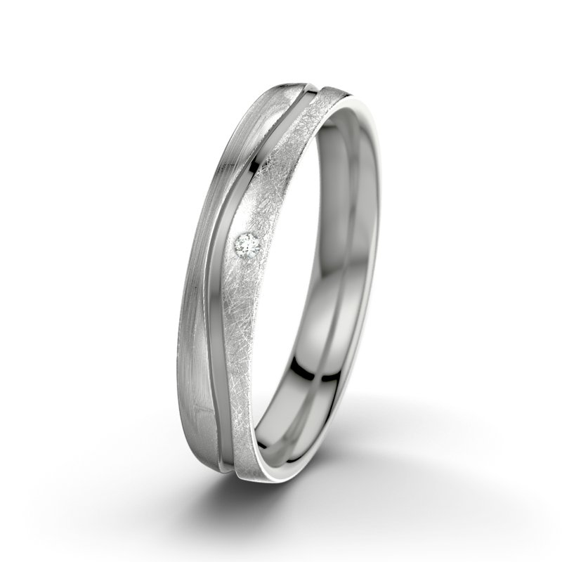 Diamantring Sonny M4, Palladium 585 längsmatt, von vorn