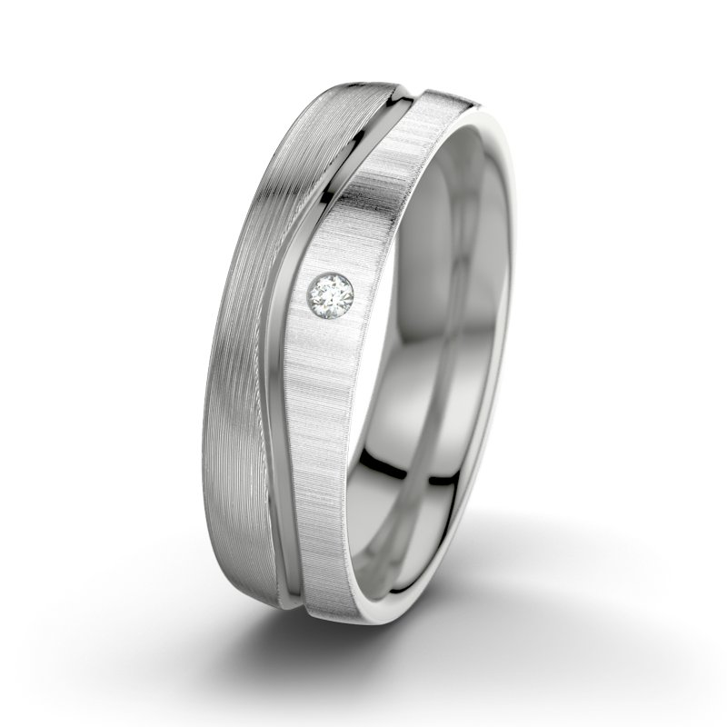 Diamantring Sonny M6, Palladium 585 längsmatt, von vorn