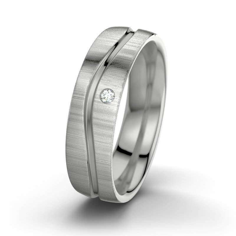 Diamantring Sonny M6, Platinum 600 quermatt, von vorn