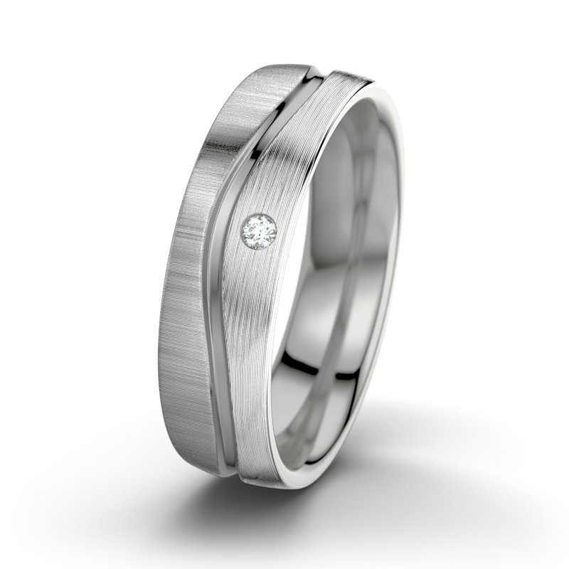 Diamantring Sonny M6, Platinum 600 quermatt, von vorn