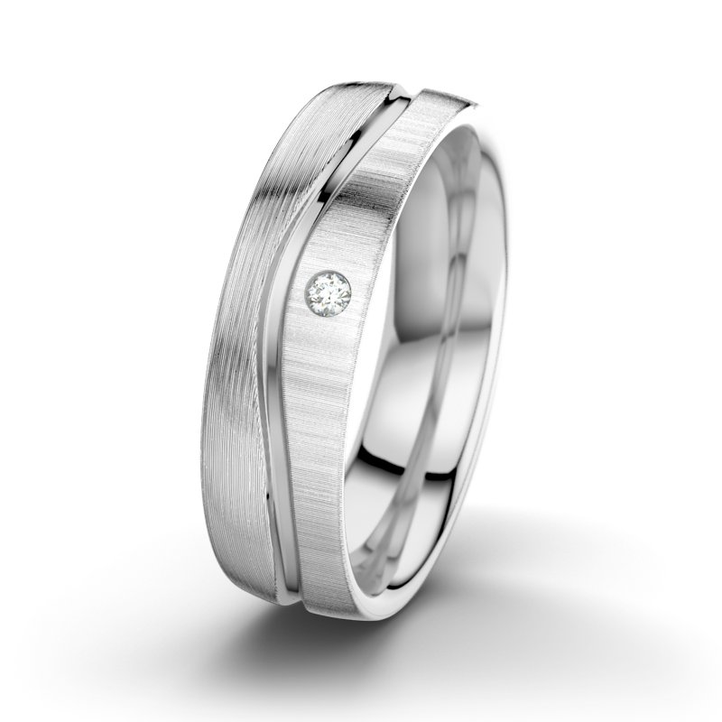 Diamantring Sonny M6, Weißgold 585 längsmatt, von vorn