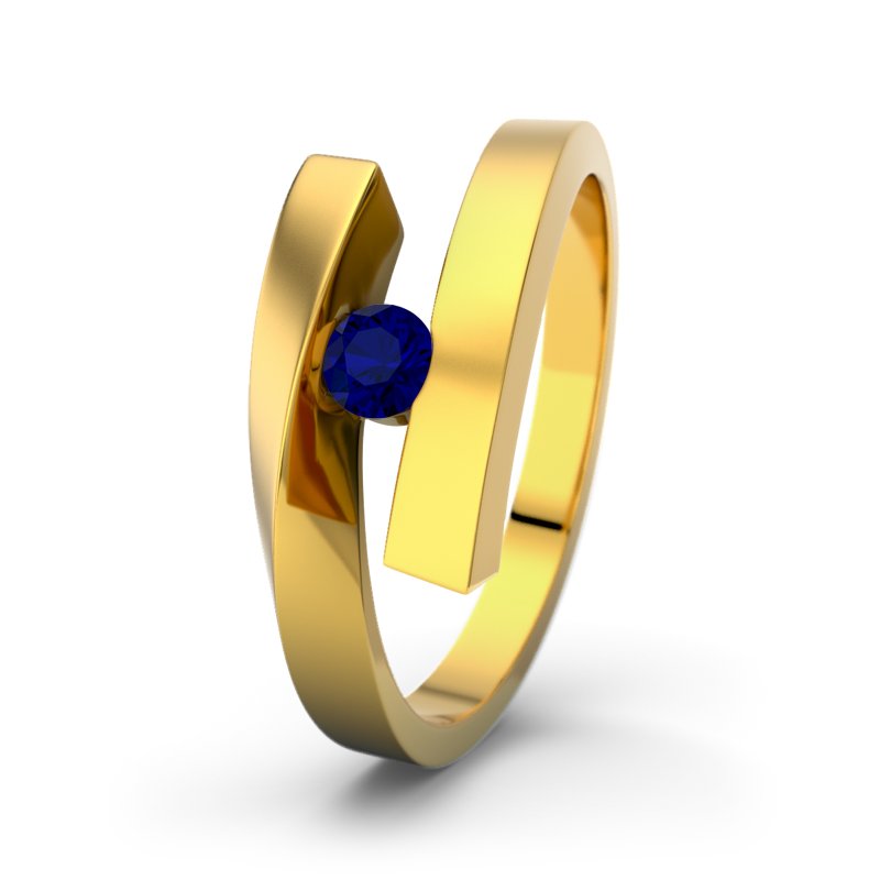 Blauer Saphir Gelbgoldring Sophie, Gelbgold 375, von vorn