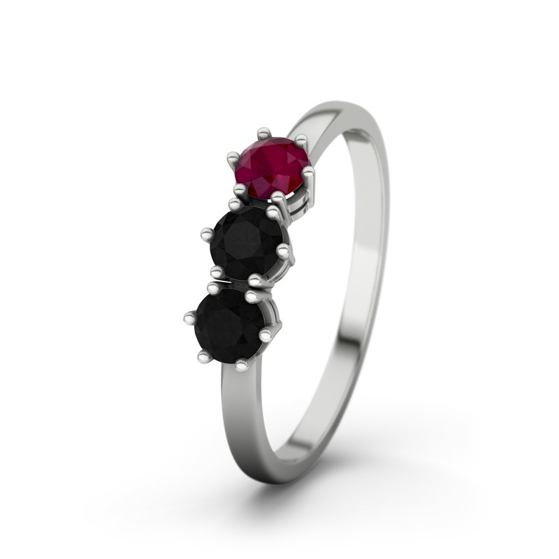 Diamant Schwarz Sterlingsilberring Tamara, Sterlingsilber 925, von vorn