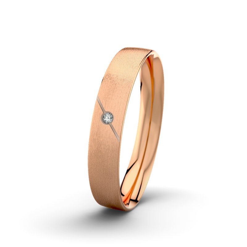 Diamantring Tarzan M4 P2, Rotgold 585 längsmatt, von vorn
