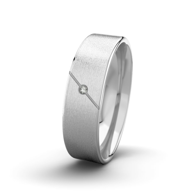 Diamantring Tarzan M6 P1, Weißgold 585 längsmatt, von vorn