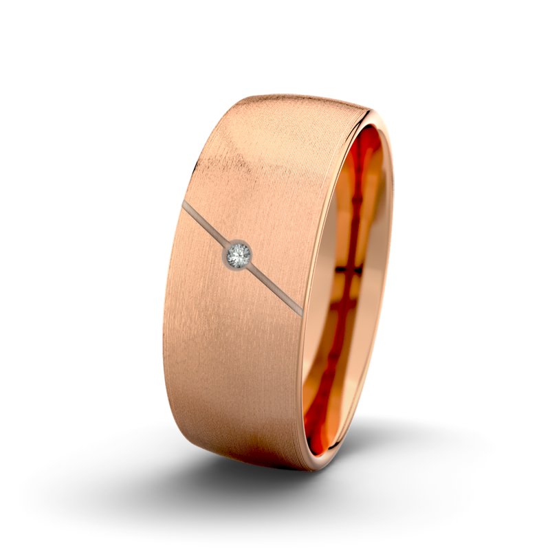 Diamantring Tarzan M8 P3, Rotgold 585 längsmatt, von vorn