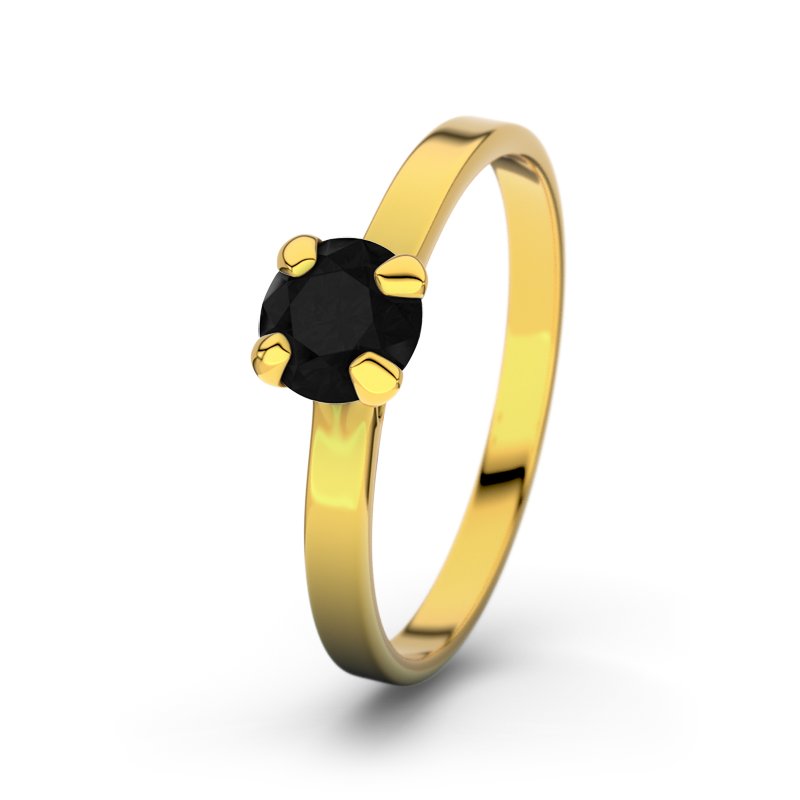 Diamant Schwarz Gelbgoldring Times Square, Gelbgold 375, von vorn