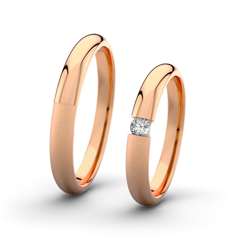 Diamantring Victoria F3 P5, Rotgold 375 Sandmattfein, von vorn