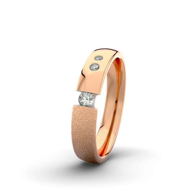 Diamantring Victoria F4 P3, Rotgold 750 Sandmattgrob, von vorn