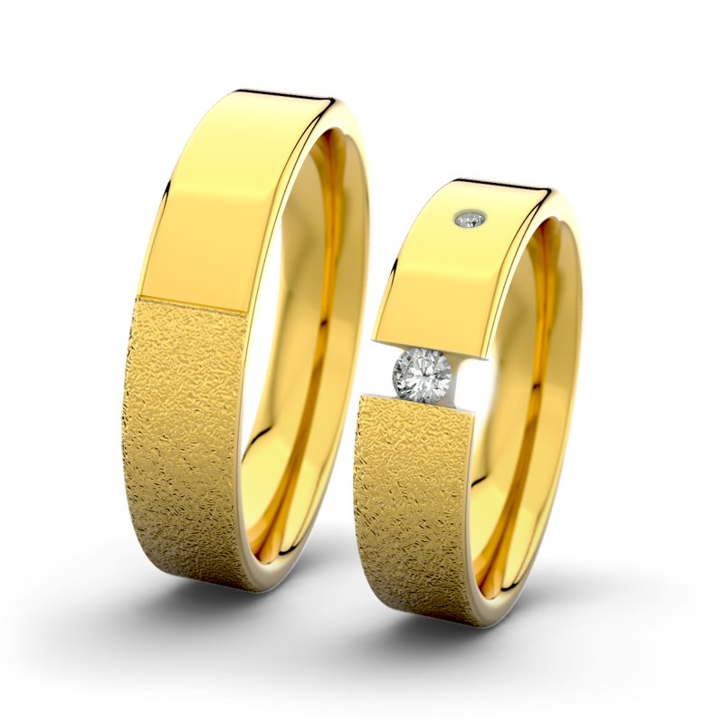 Diamantring Victoria F5 P1, Gelbgold 375 Sandmattgrob, von vorn