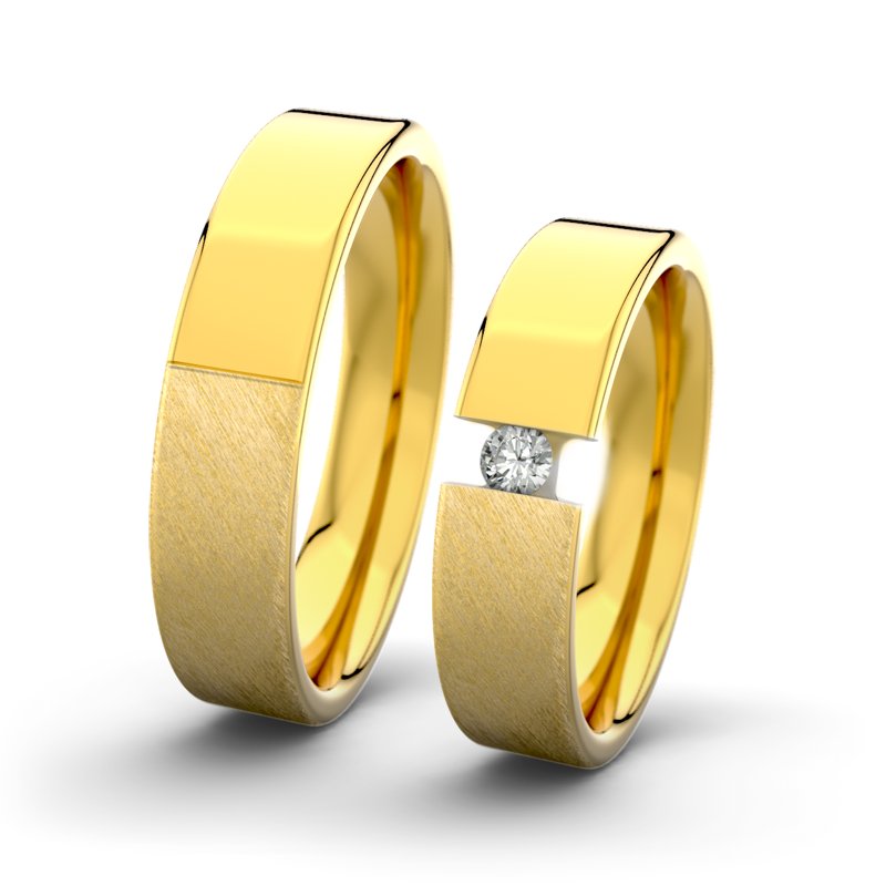 Diamantring Victoria F5 P1, Gelbgold 750 Schrägmatt, von vorn