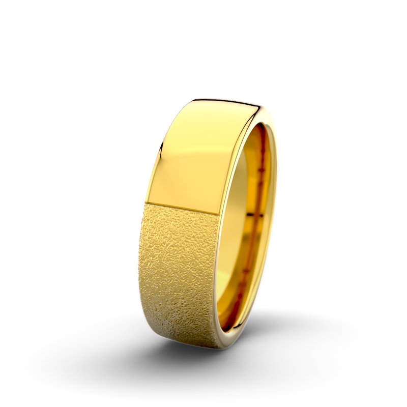 Kein Stein Gelbgold Sandmattgrobring Victoria F6 P4, Gelbgold 750 Sandmattgrob, von vorn