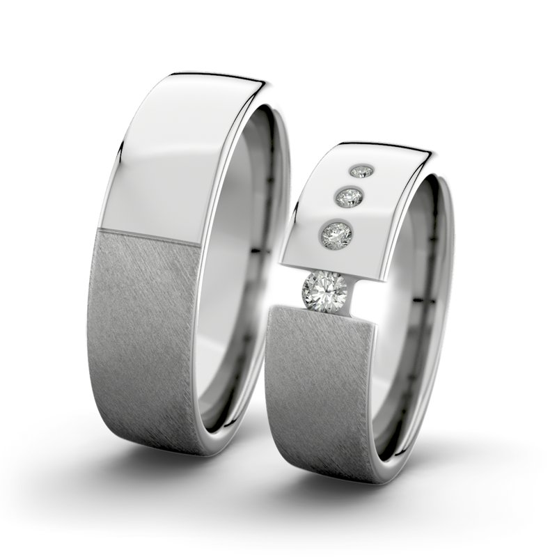 Diamantring Victoria F6 P4, Palladium 585 Schrägmatt, von vorn