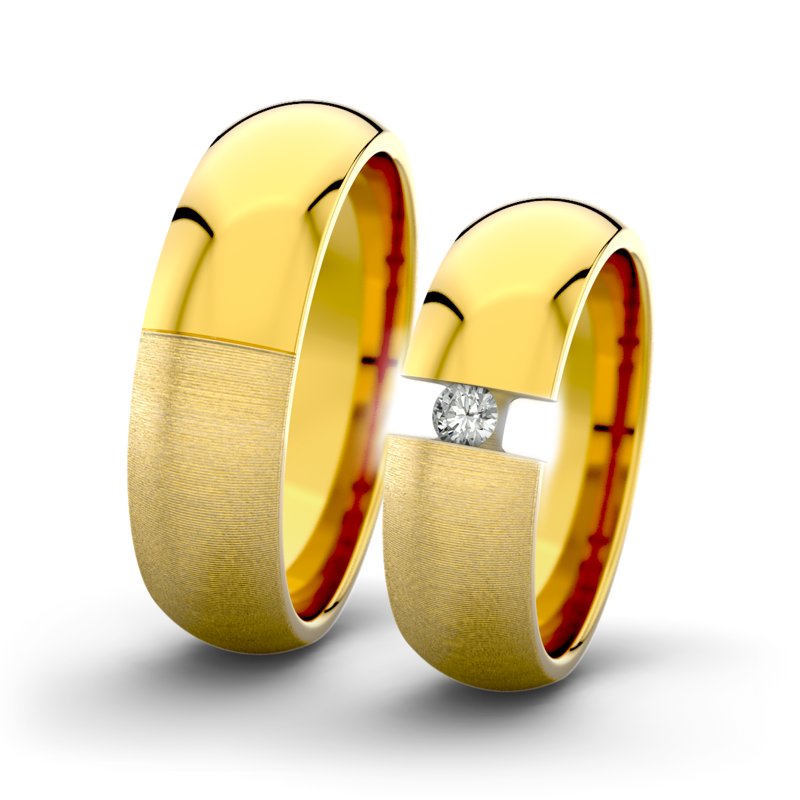 Diamantring Victoria F6 P5, Gelbgold 375 quermatt, von vorn