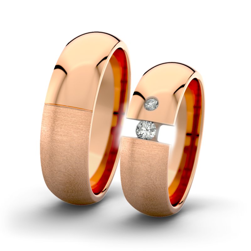 Diamantring Victoria F6 P5, Rotgold 585 quermatt, von vorn