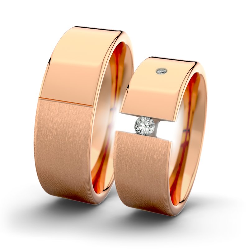 Diamantring Victoria F7 P1, Rotgold 585 längsmatt, von vorn