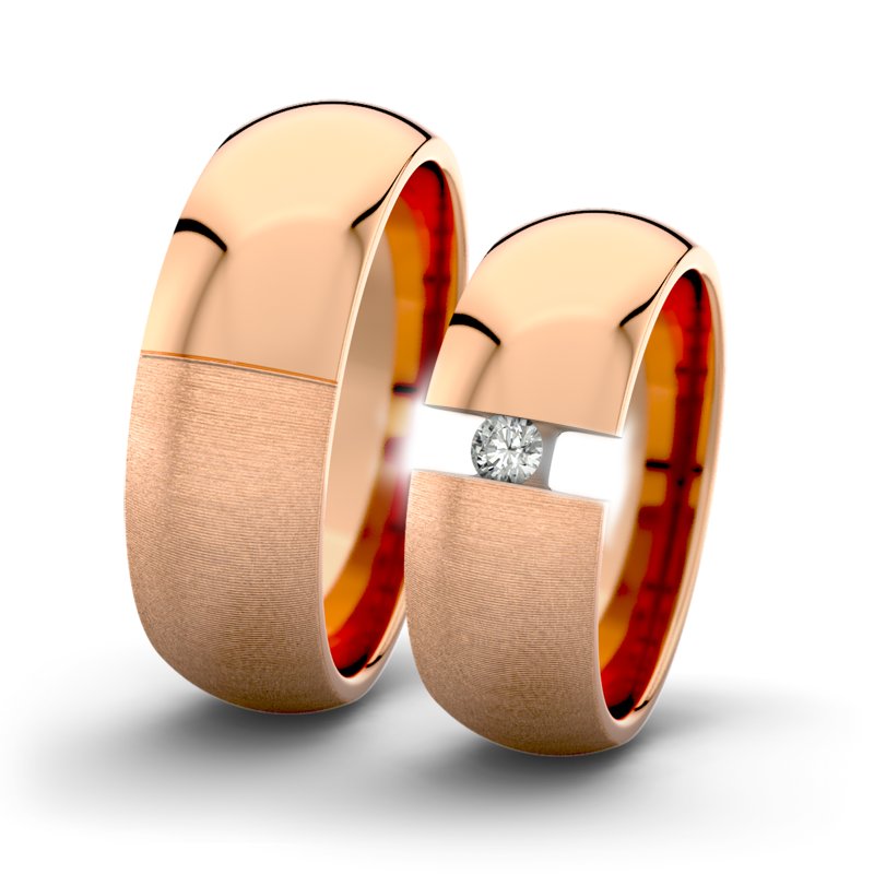 Diamantring Victoria F7 P5, Rotgold 585 quermatt, von vorn